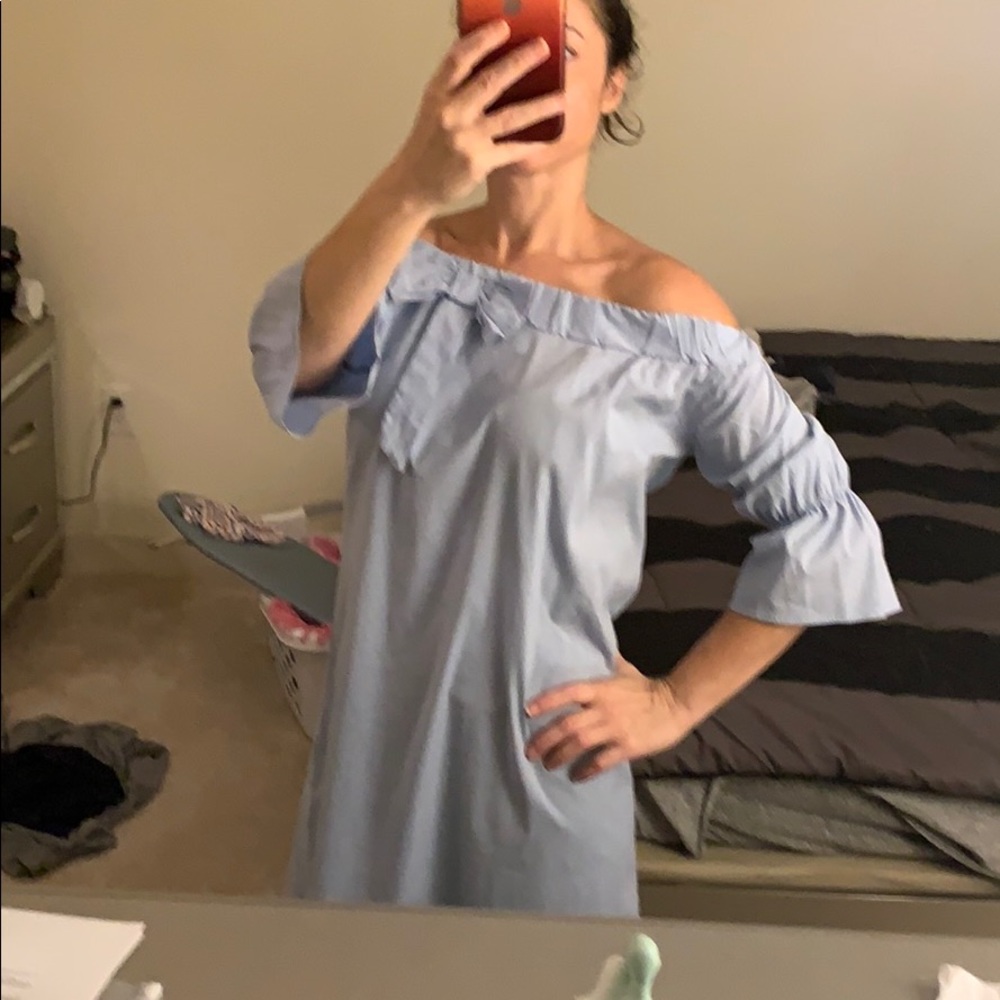 Light Blue Off Shoulder Shirt Dress Size Small